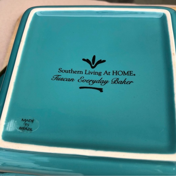 Southern Living at Home 2 Glass TUSCAN Everyday Baker 10" Turquoise Brown Bowl - Picture 8 of 14